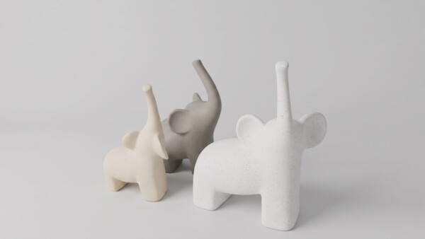 Trio Esculturas Elefantes em Cerâmica